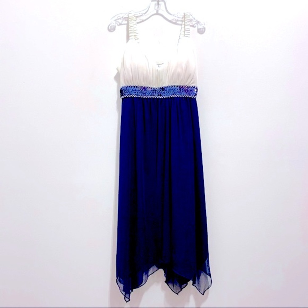 Sweet Storm Girls Ivory Navy Blue Sequin Prom Wedding Party Formal Dress